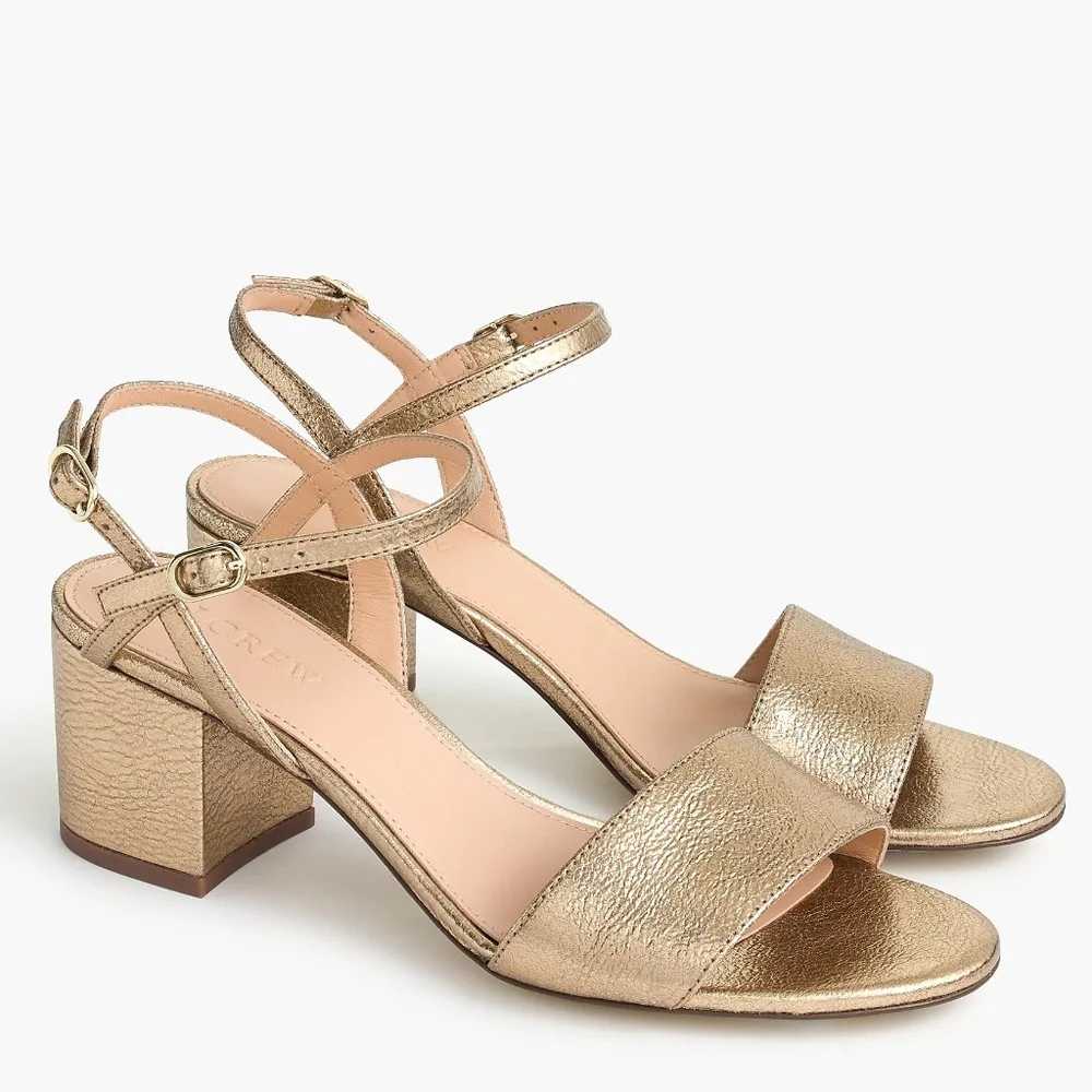 NWOT J. Crew Strappy block-heel sandals (60mm) in metallic gold leather - Picture 1 of 6